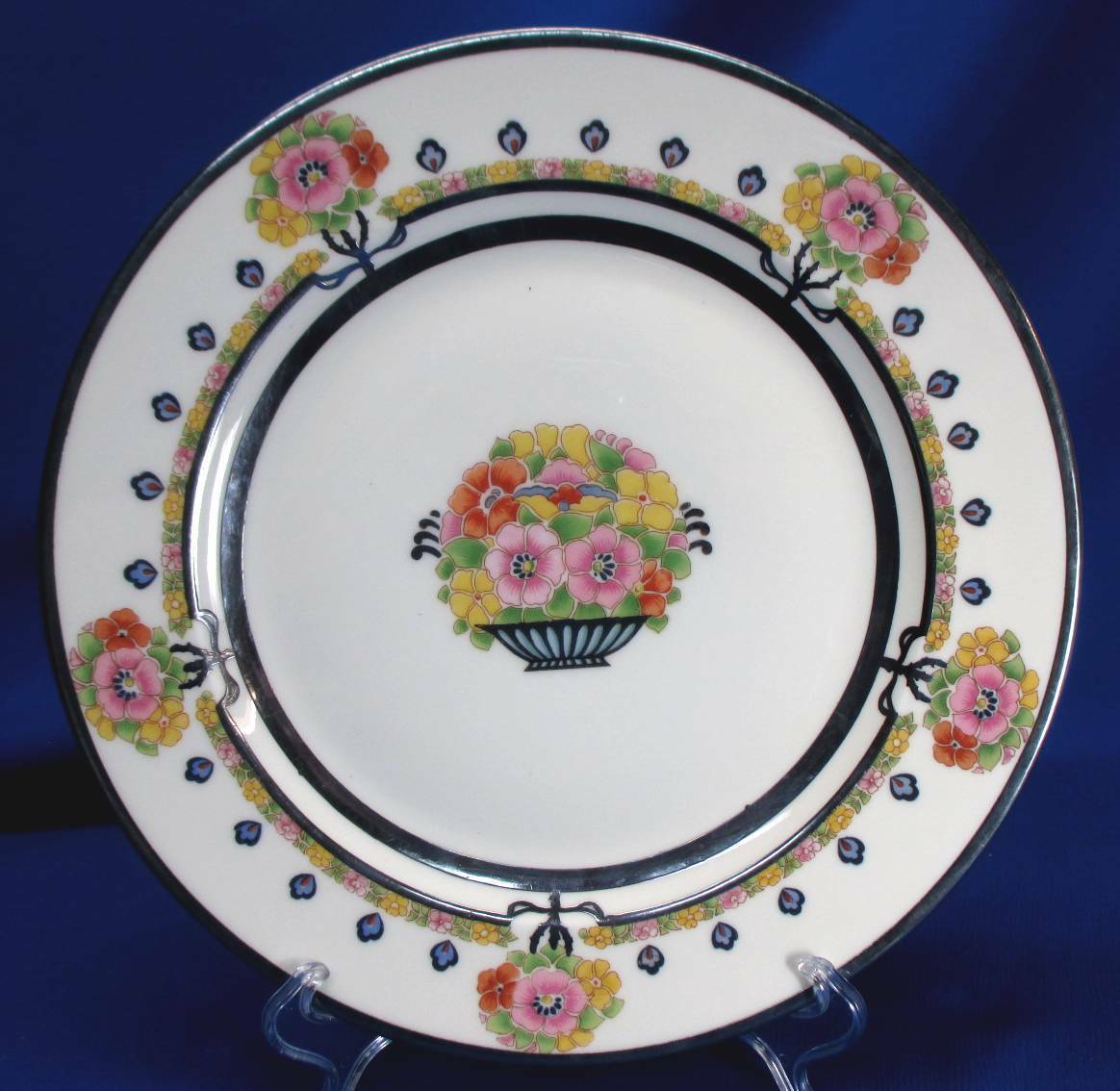 HUTSCHENREUTHER / ROCKWELL STERLING OVERLAY ART NOVEAU FLORAL CABINET PLATE