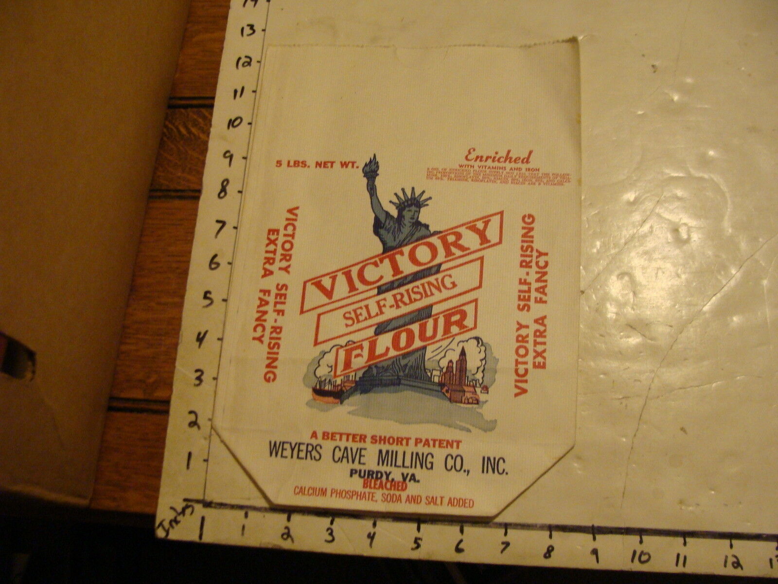 Vintage unused VICTORY SELF-RISING FLOUR PAPER BAG, Weyers Cave Milling Co, VA