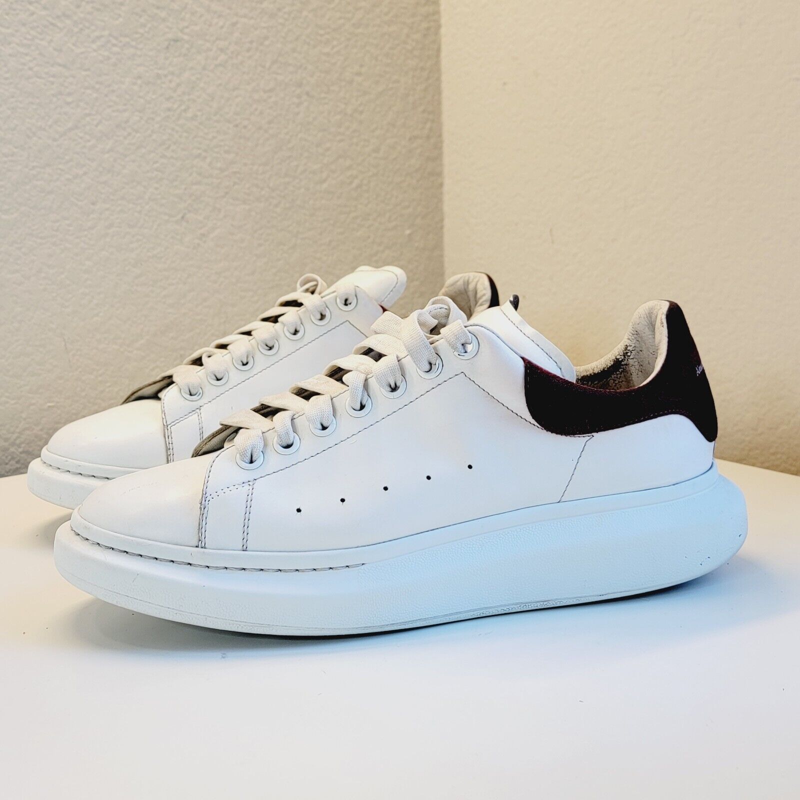 Alexander McQueen Oversized Sneakers Size 12 D (45) White Leather/Burgundy Suede