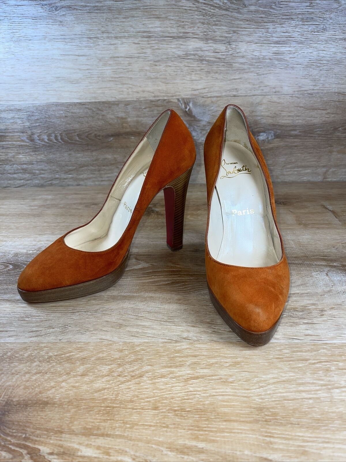 Authenticated Christian Louboutin Rust Suede Heels Shoes 38.5