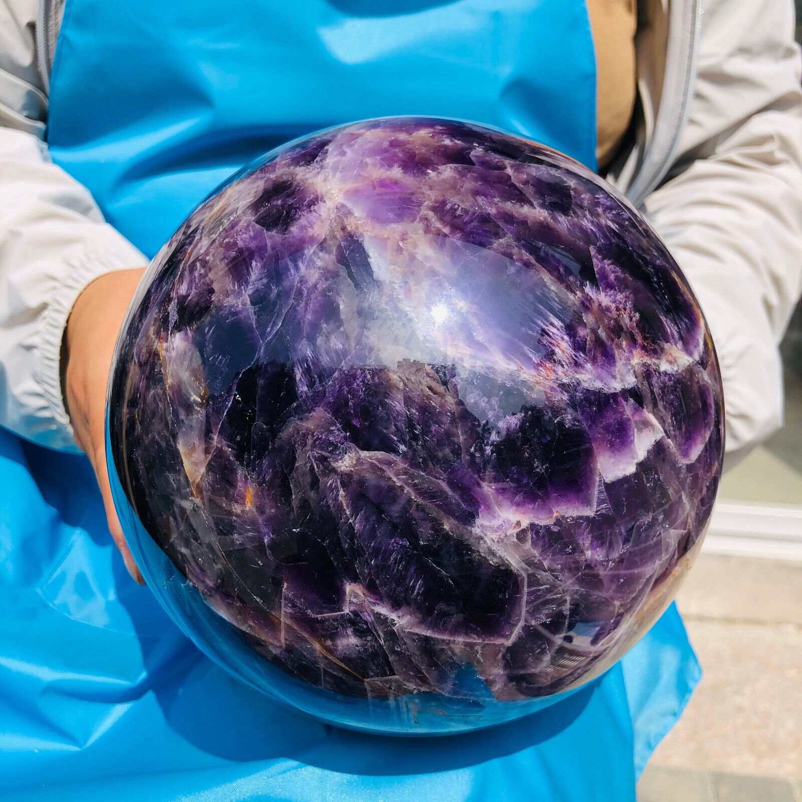7050g   Natural Dream Amethyst Quartz Crystal Sphere Ball Reiki Healing KH118