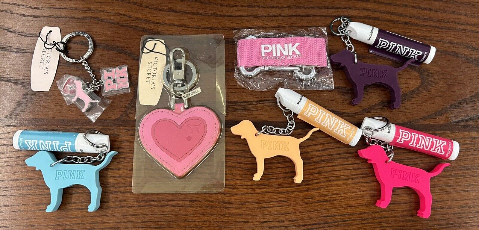 VERY RARE NWT Victorias Secret VS PINK Dog Keychains - Lot of 7