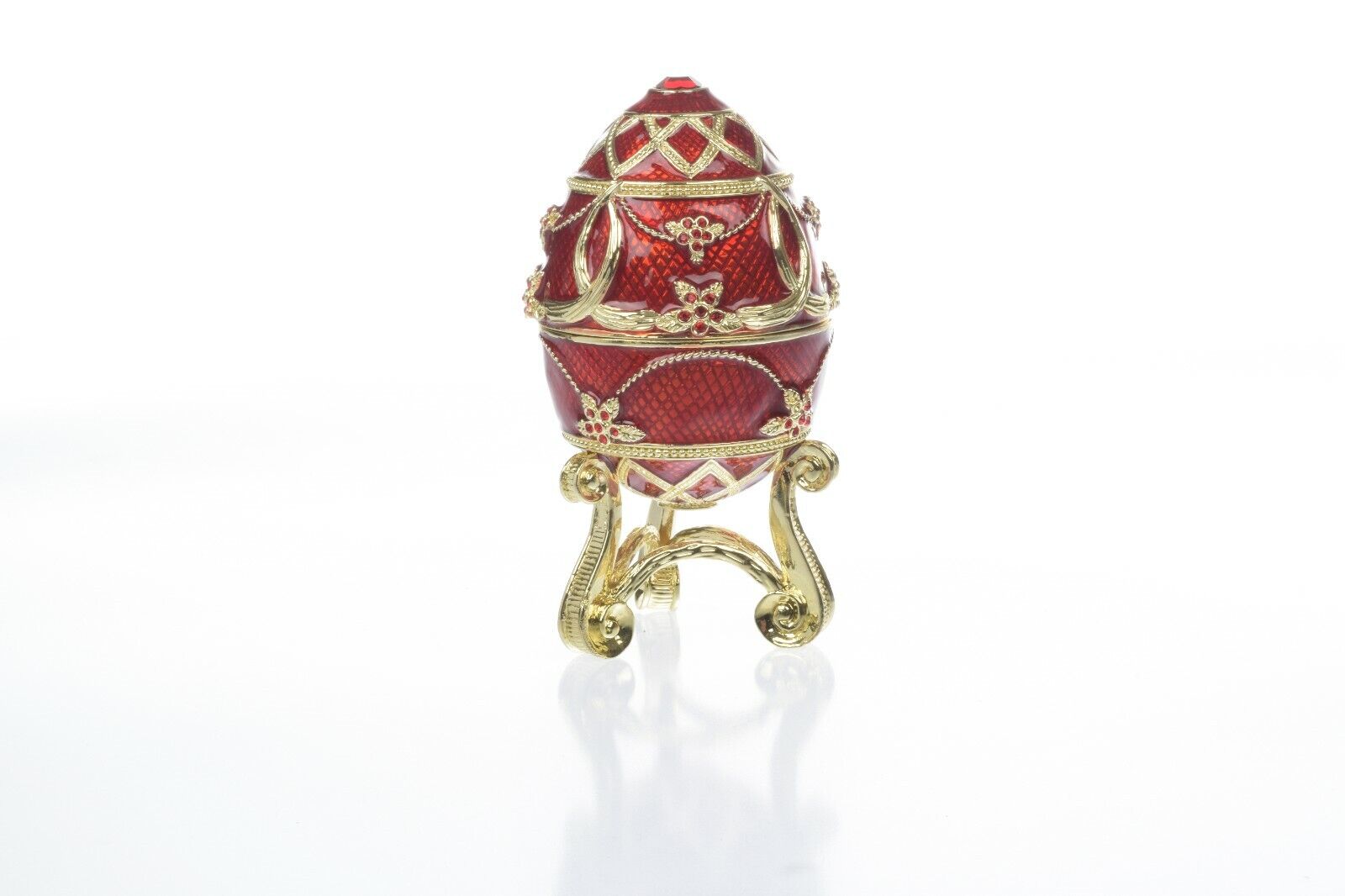 Red flower Egg Trinket Box  Handmade by Keren Kopal with Austrian  Crystals