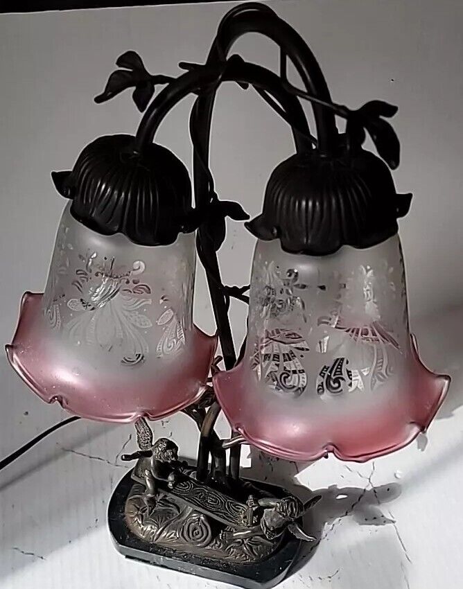 Tin Chi Andrea by Sadek Frosted Stencil Ombre Art Glass  Table Lamp 