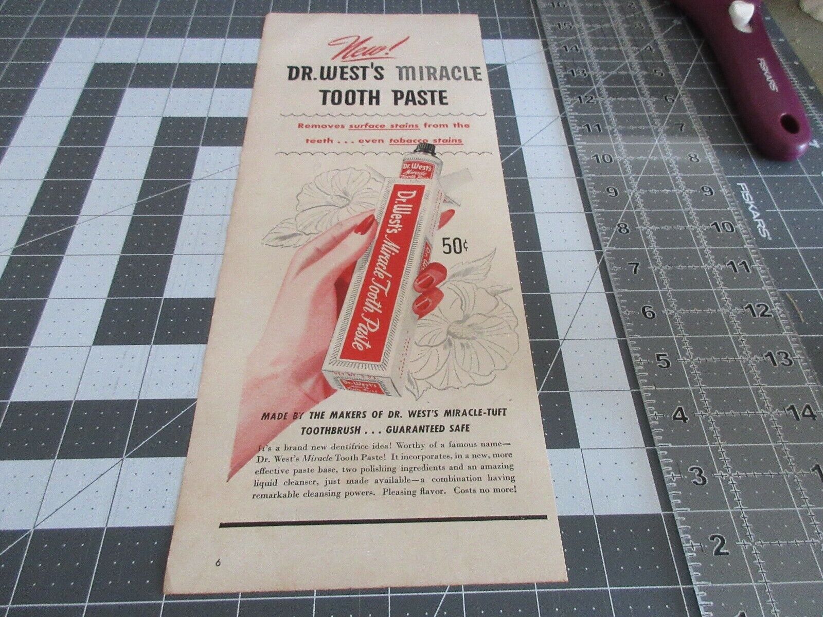 1946 DR. WEST\'S Miracle Tooth Paste Guaranteed Safe 50 cents vtg art print ad