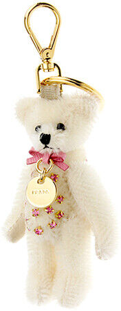 Prada Key Ring Hook Holder Teddy Bear Trick Charm Orset White Mohair Gold Stuffe