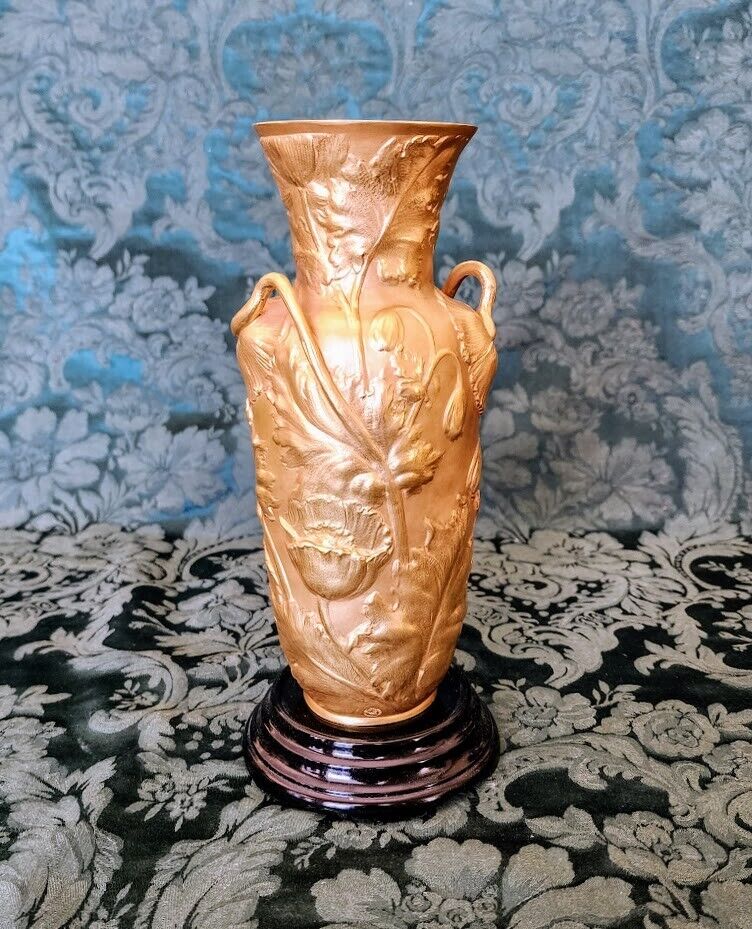 Antique Bronze Sculpted Handled Rare 18K Gold Gorgeous 1885 Vase-A. Virbert