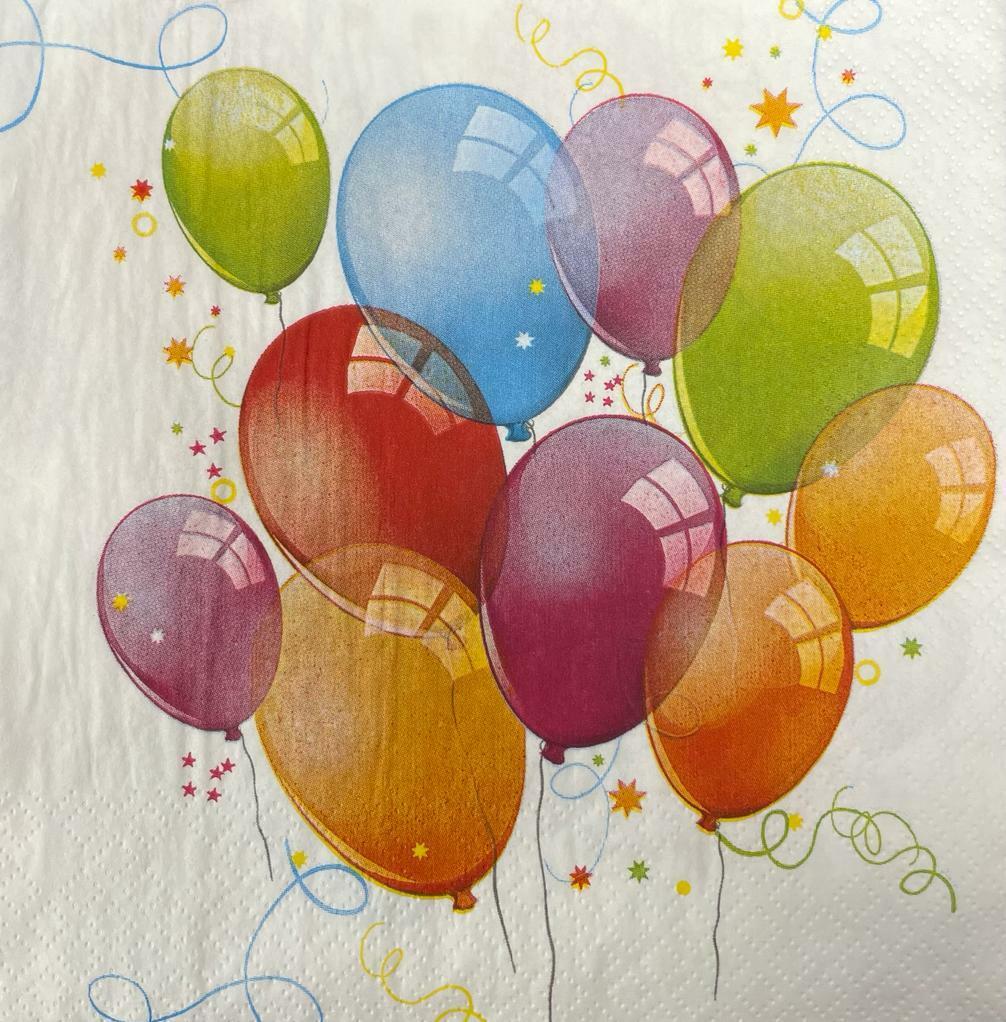 TWO Individual Decoupage Paper Luncheon Napkins 3-Ply Happy Birthday BALLOONS