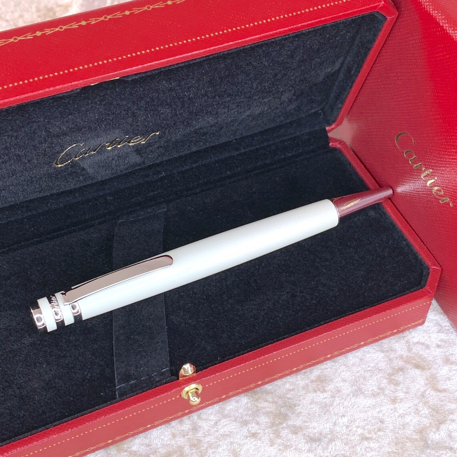 Authentic Cartier Ballpoint Pen Trinity Pearl White Lacquer Finish