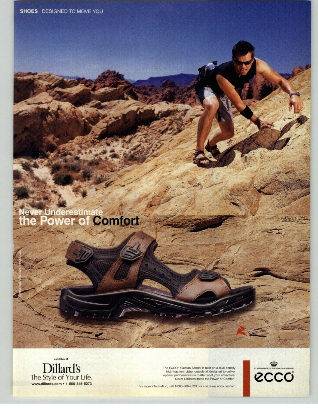 2007 Ecco Yucatan Sandal Man Rock Climbing Photo Vintage Magazine Shoe Print Ad