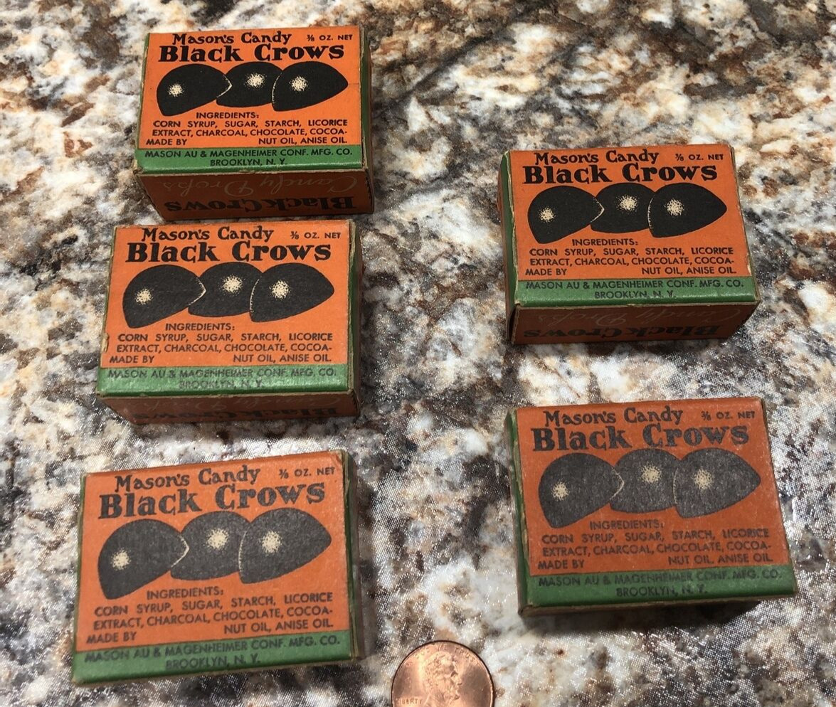 5 Mason’s Candy Black Crows Licorice Dots Vintage Empty Boxes