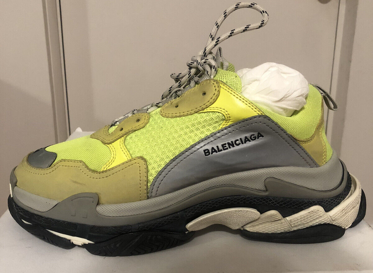 Balenciaga Triple S Sneaker Neon Yellow Grey Speed Flat Trainer 44 Mens US 11
