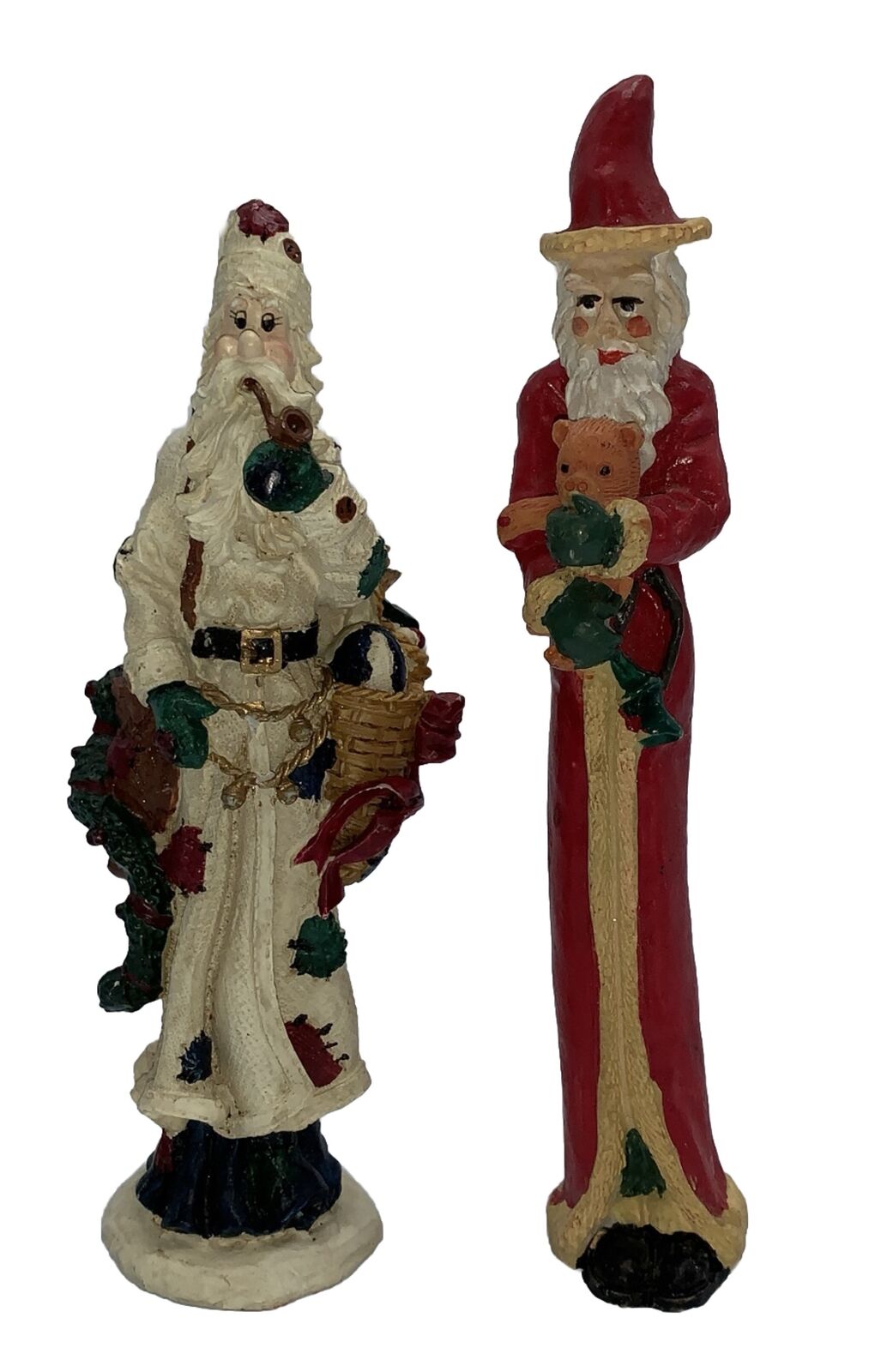 Skinny Old World Santas Set Of 2 5.75 & 6.5” Tall Hand Painted Free Standing