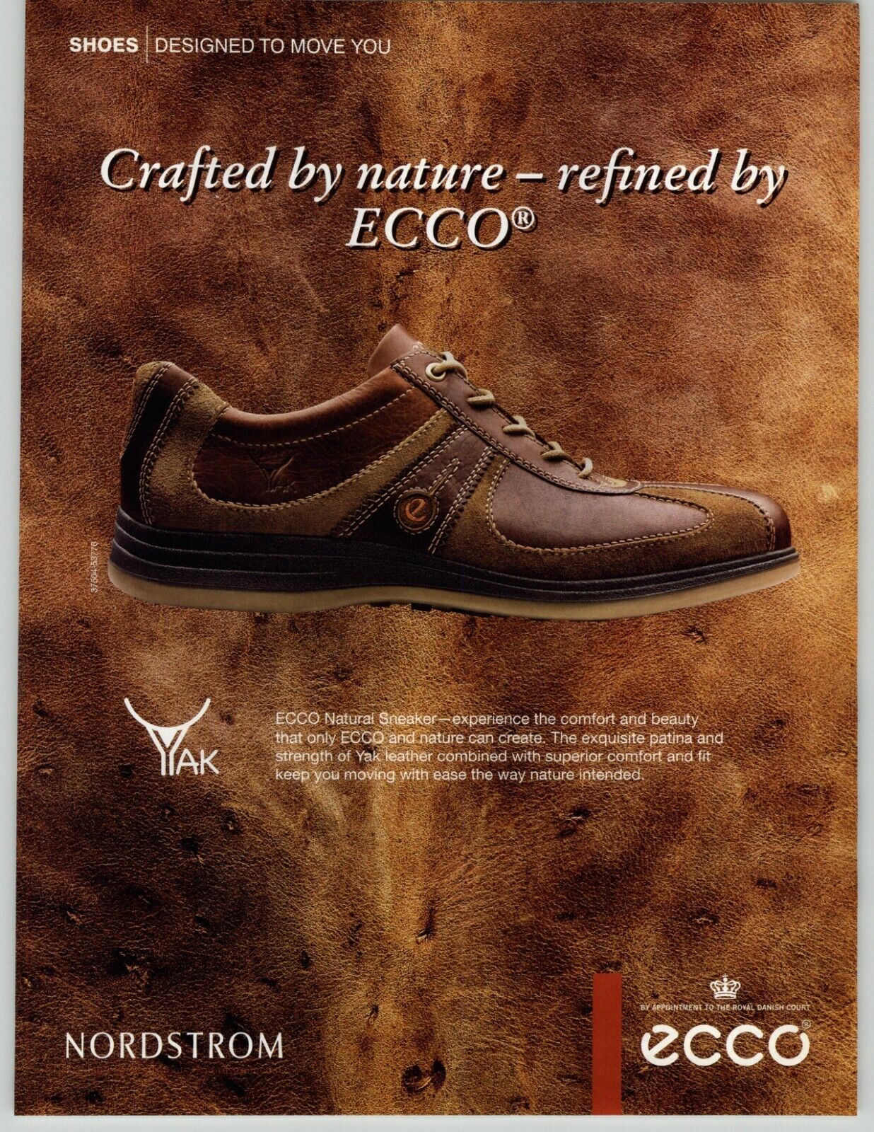 2007 Ecco Natural Yak Leather Sneaker Brown Shoe Photo Vintage Magazine Print Ad