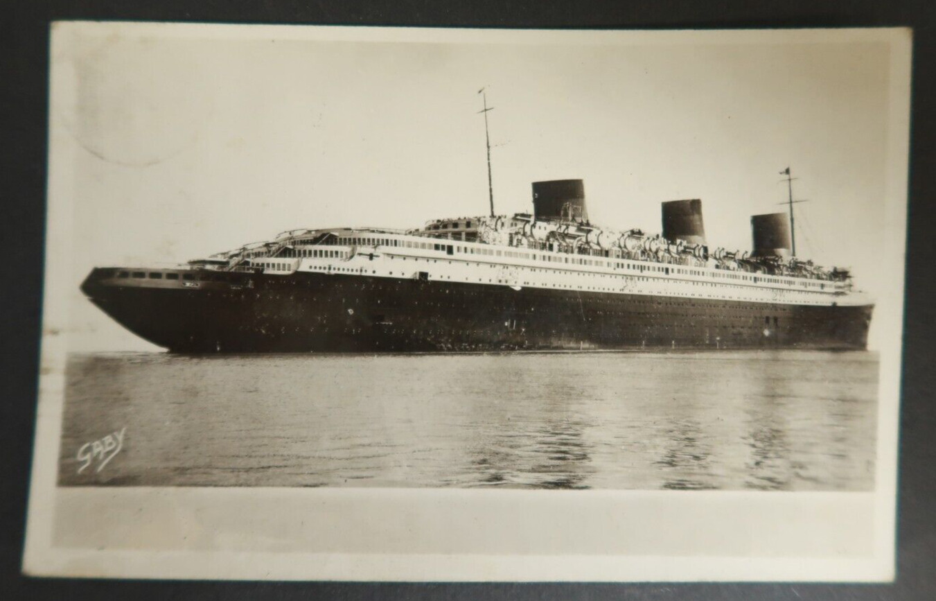 SS Normandie French 1935 Gaby Artaud Transatlantic Postcard RPPC Ocean Liner