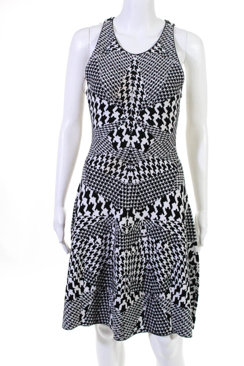 McQ Alexander McQueen Womens Abstract Knit Swing Dress Black White Size Medium