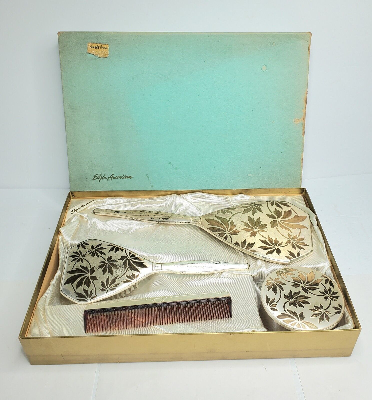 Vintage Elgin American Dressing Table Vanity Set - Mirror, Comb, Brush, Makeup 