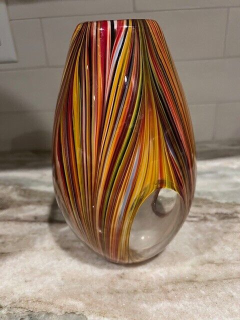 Missoni for Target Multicolored Swirl Cased White w Clear Window Glass Vase 8\