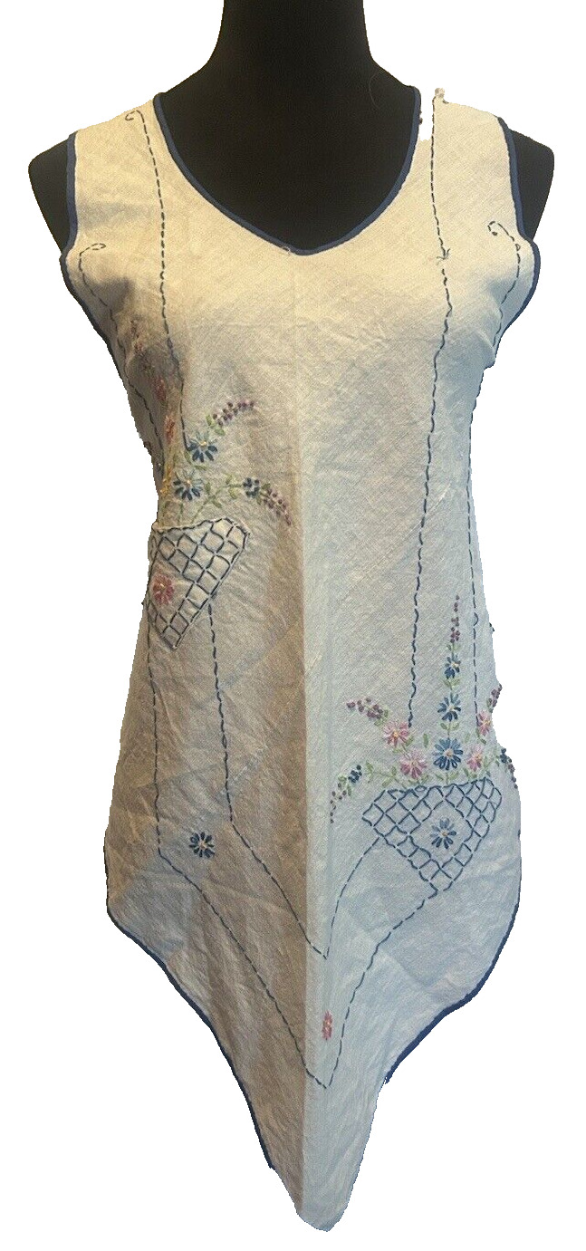 Vintage Handmade Linen Embroidered Apron