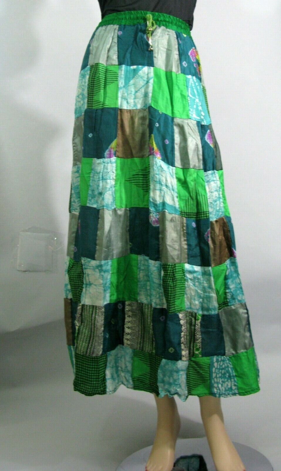 New~Neelam~Gorgeous Greens Patchwork Boho Hippie Gypsy Womens Skirt Free Size