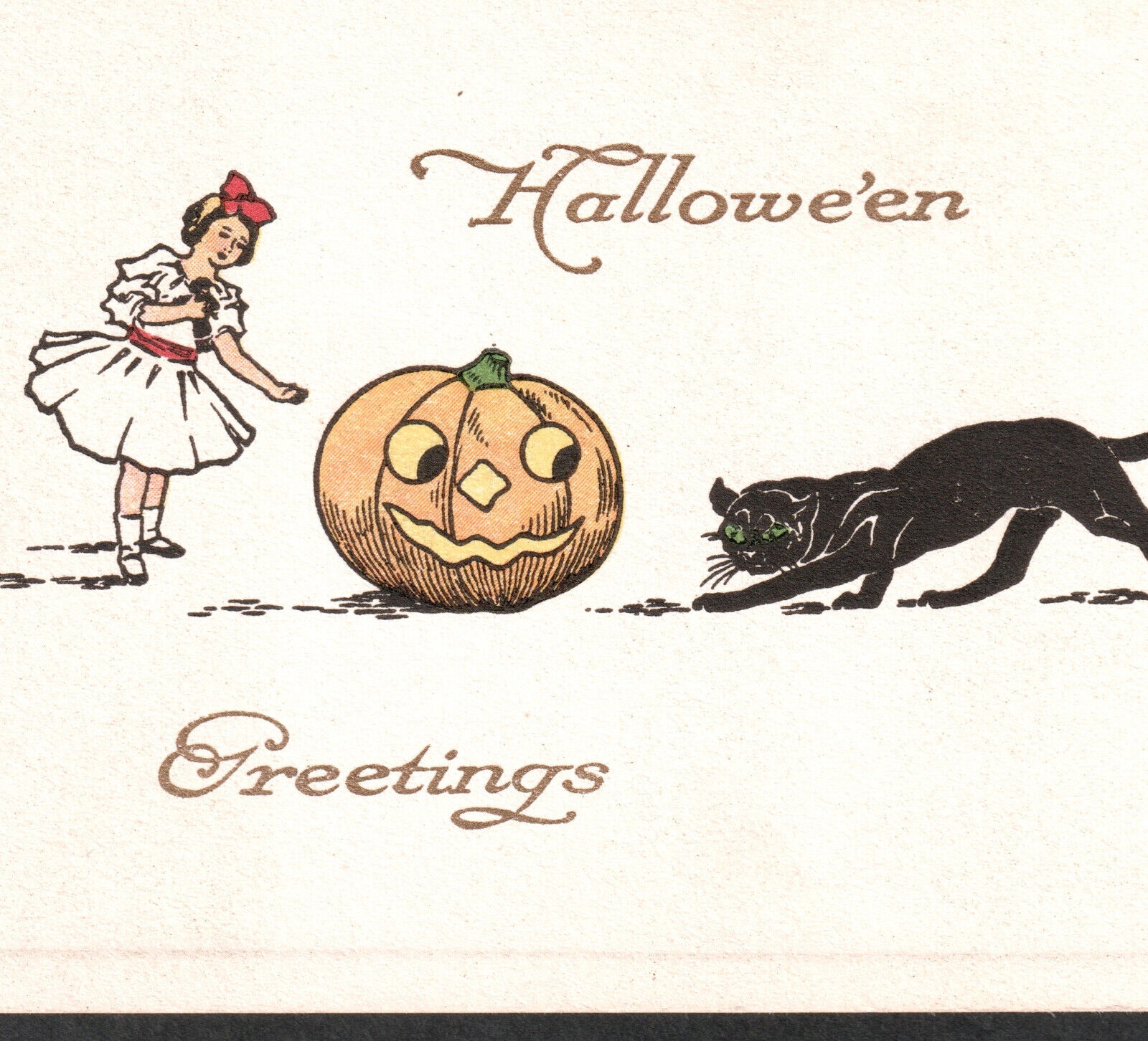 Halloween Greetings Black Panther Cat Girl Pumpkin JOL Gibson Art GA23 PostCard