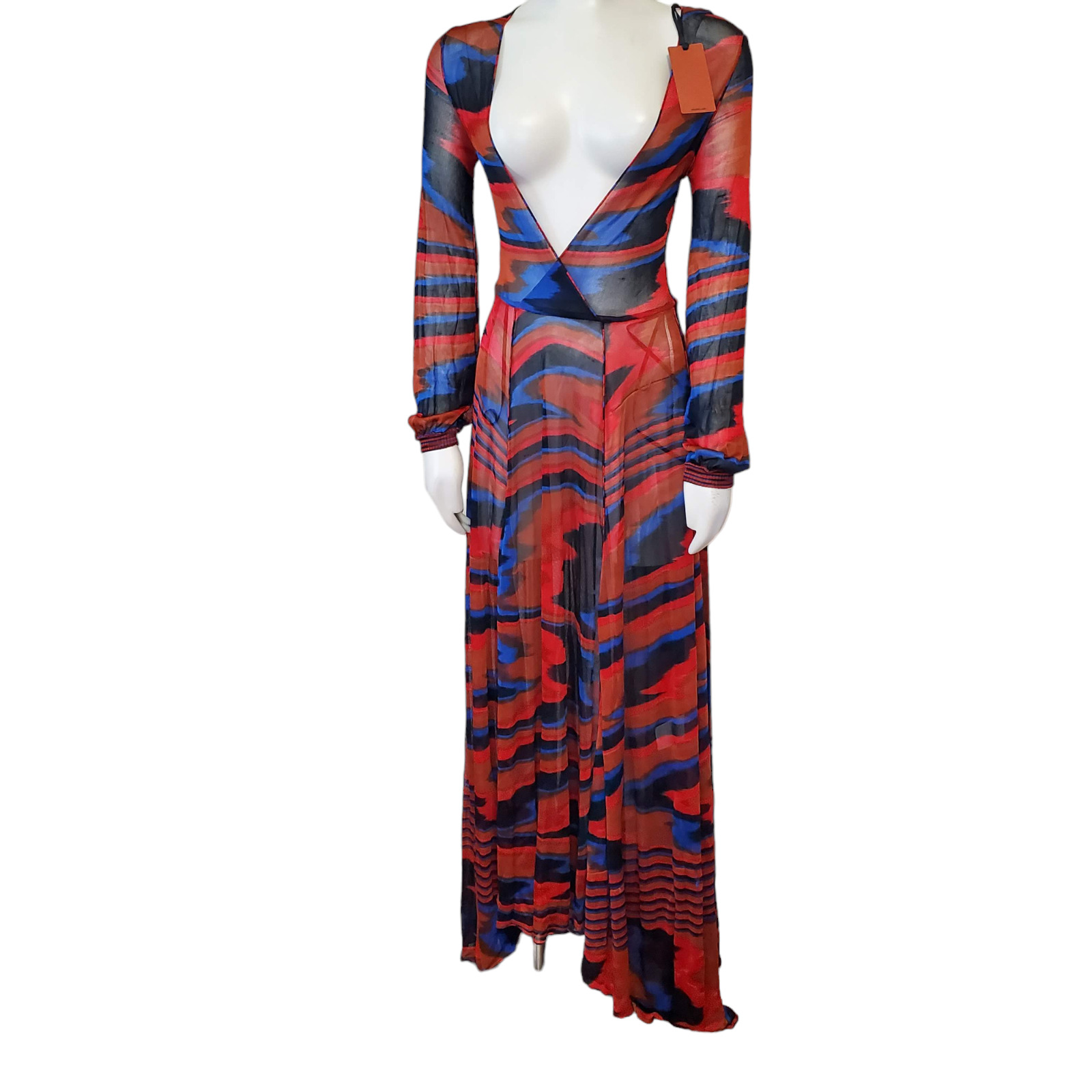 MISSONI Plunge space dye maxi dress Size 40/4 Sheer mesh Italy New with Flaws