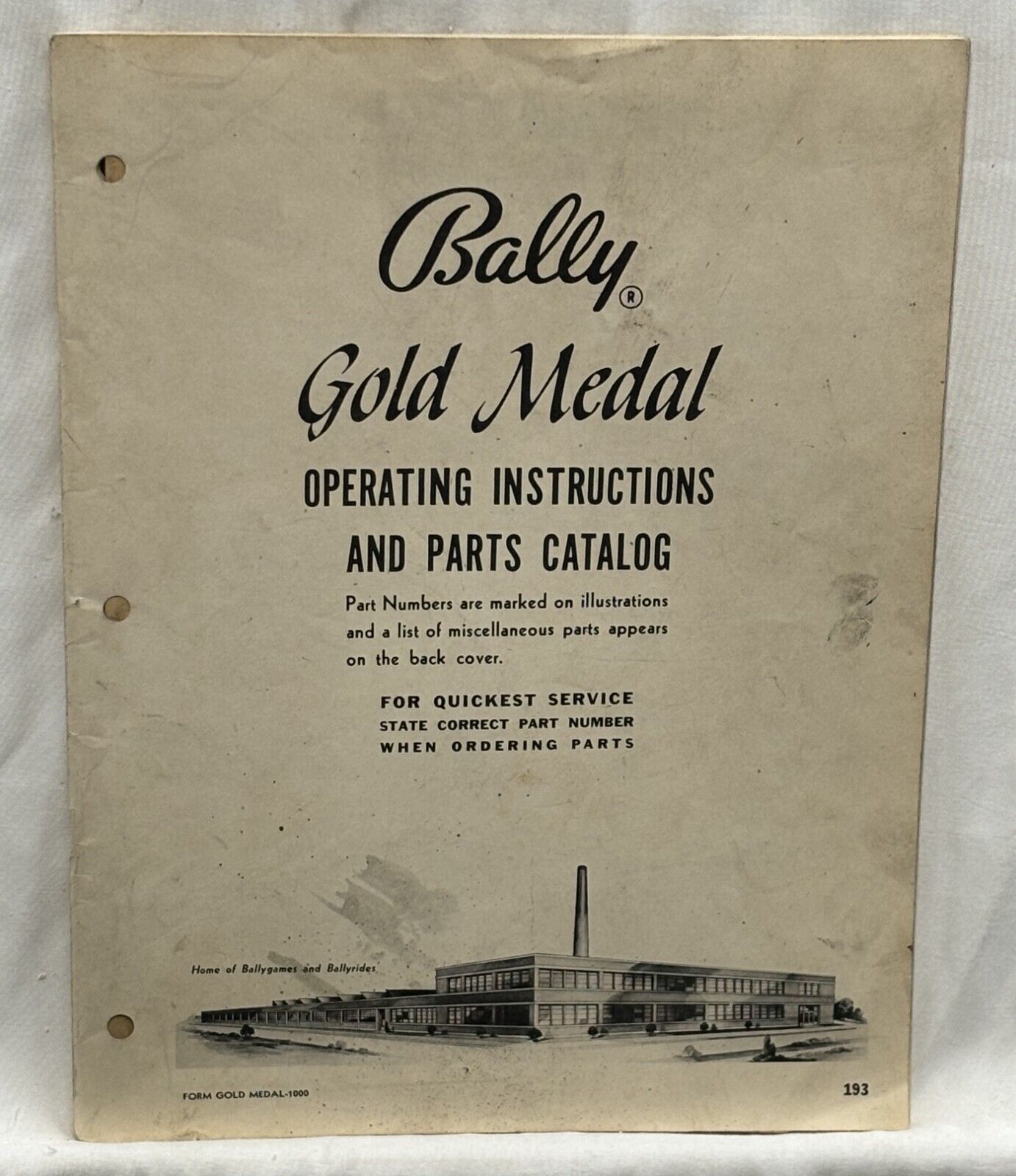 ORIGINAL-BALLY-GOLD MEDAL-OPERATING INSTRUCTIONS AND PARTS CATALOG