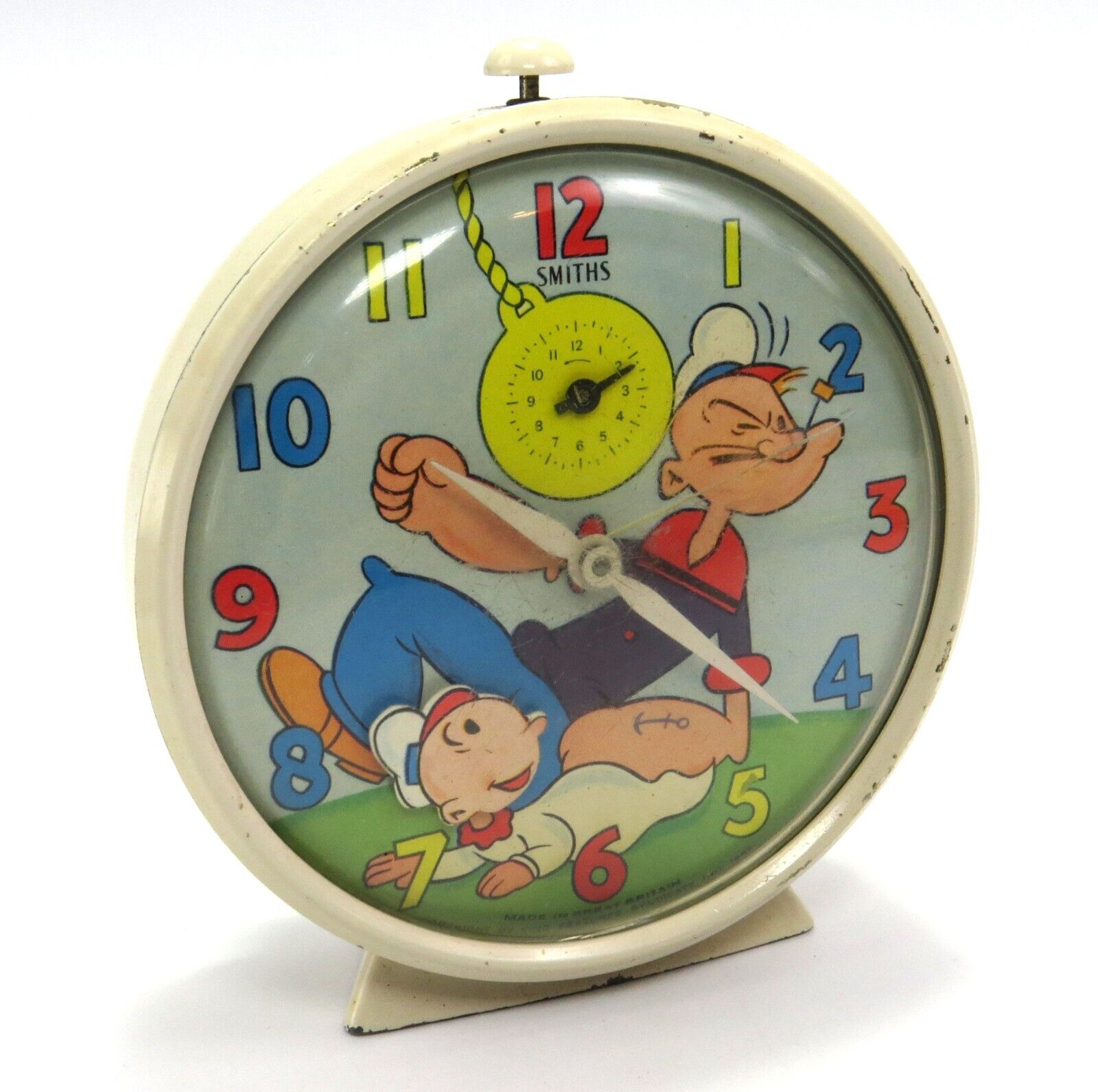 Popeye and Swee'Pea Animated Vintage Smiths Great Britain Alarm Clock - Read