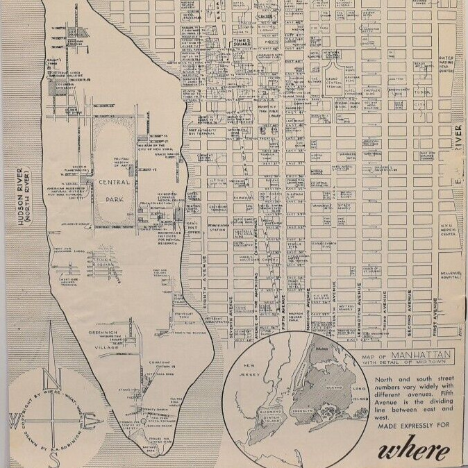 Vintage 1959 Statler Hotel Where Magazine Brochure Manhattan New York City Map