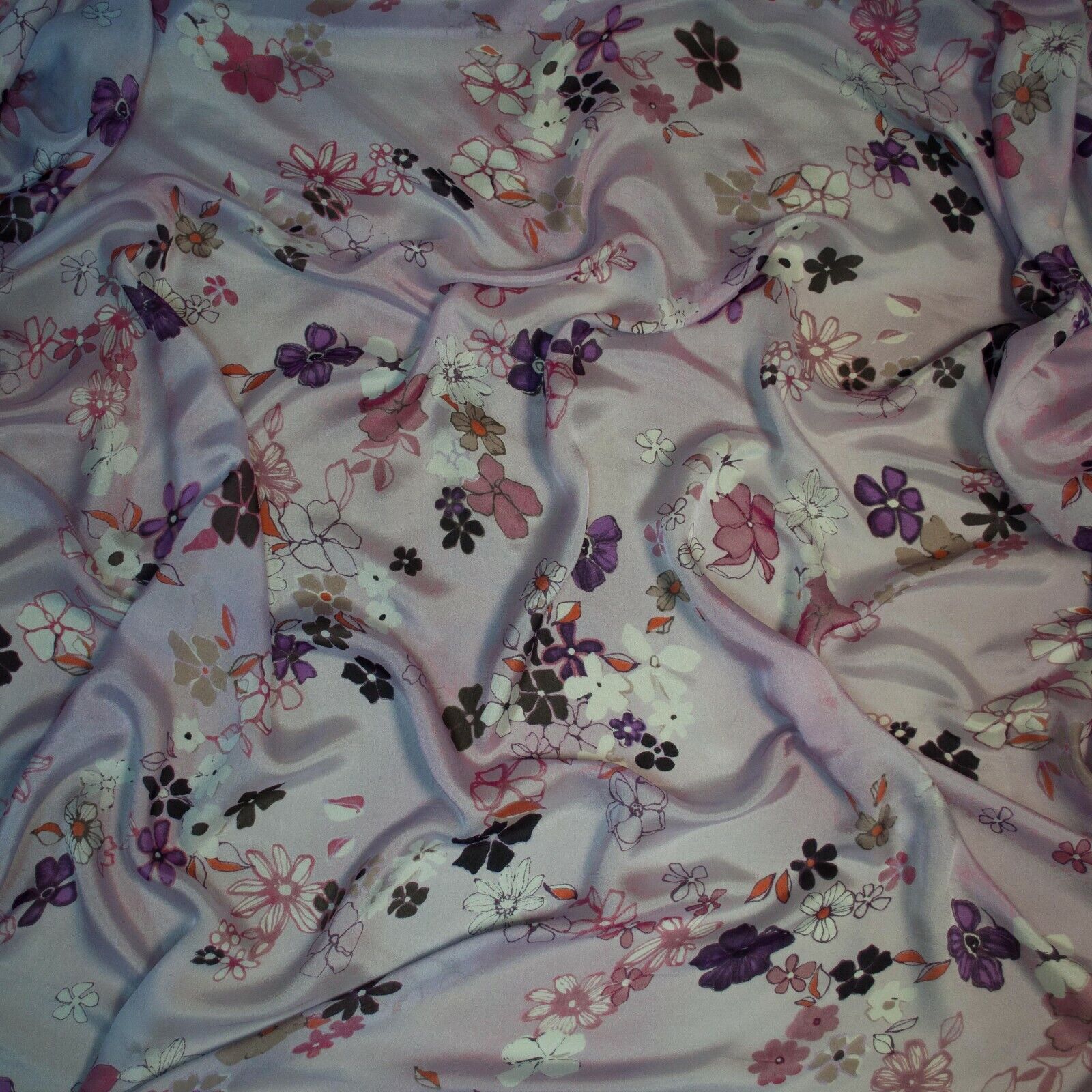Designers pure mulberry silk fabric. Made in Italy. Violets print