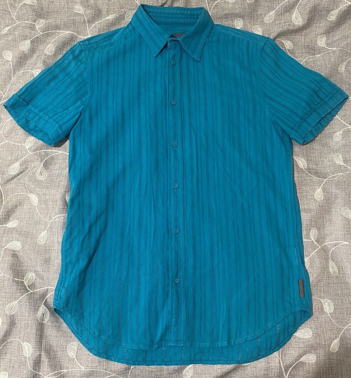 Armani Exchange SMALL button up shirt mens Teal Blue Semi-sheer Lightweight