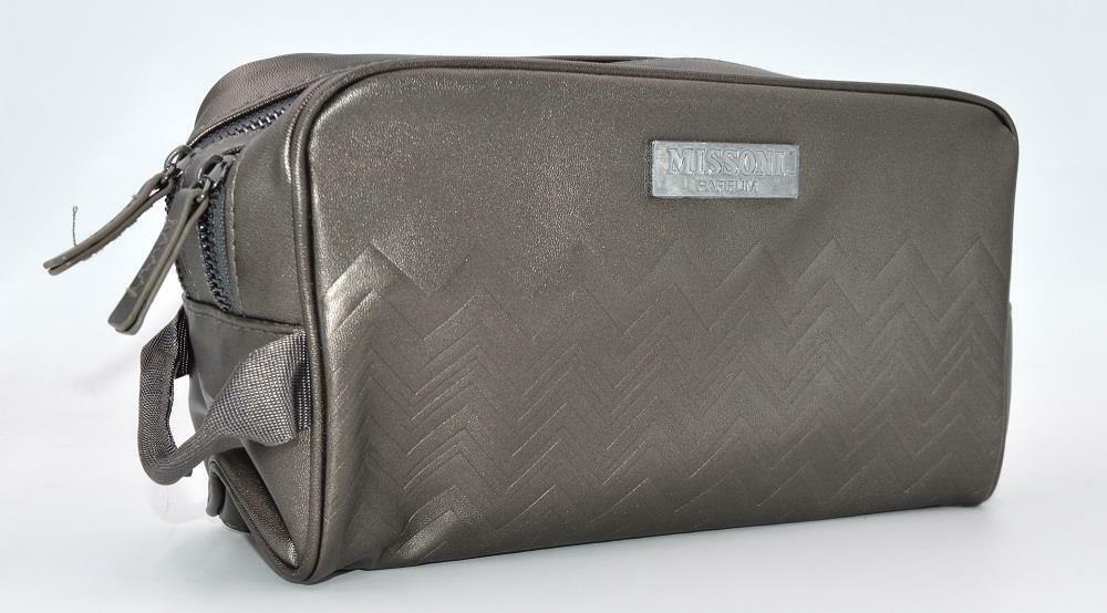 Missoni Iconic Trousse Pouch Shower Cosmetics Toiletry Bag Grey For Men