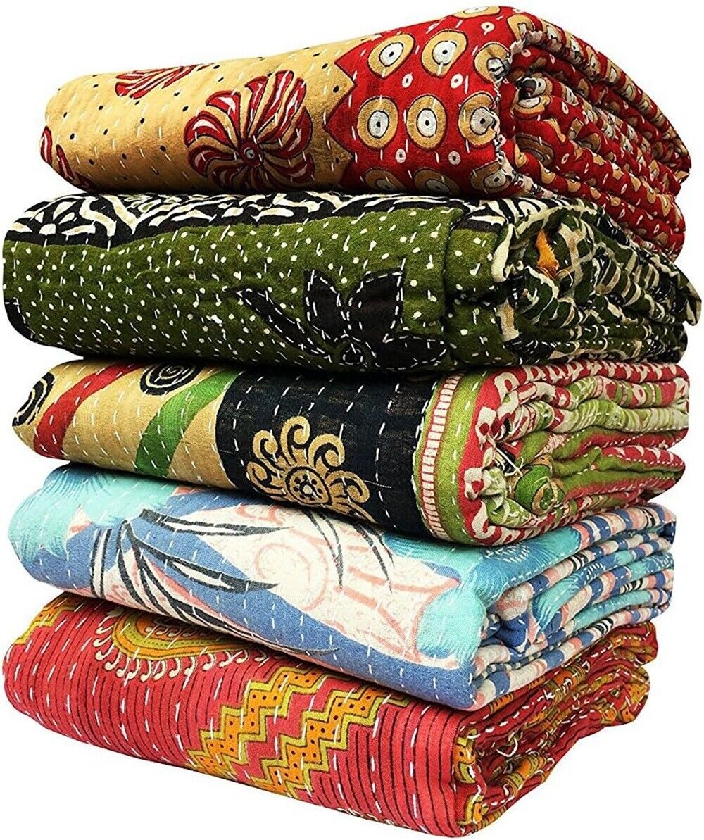 Wholesale Indian Vintage Kantha Quilt Handmade Throw Reversible Blanket Bedding