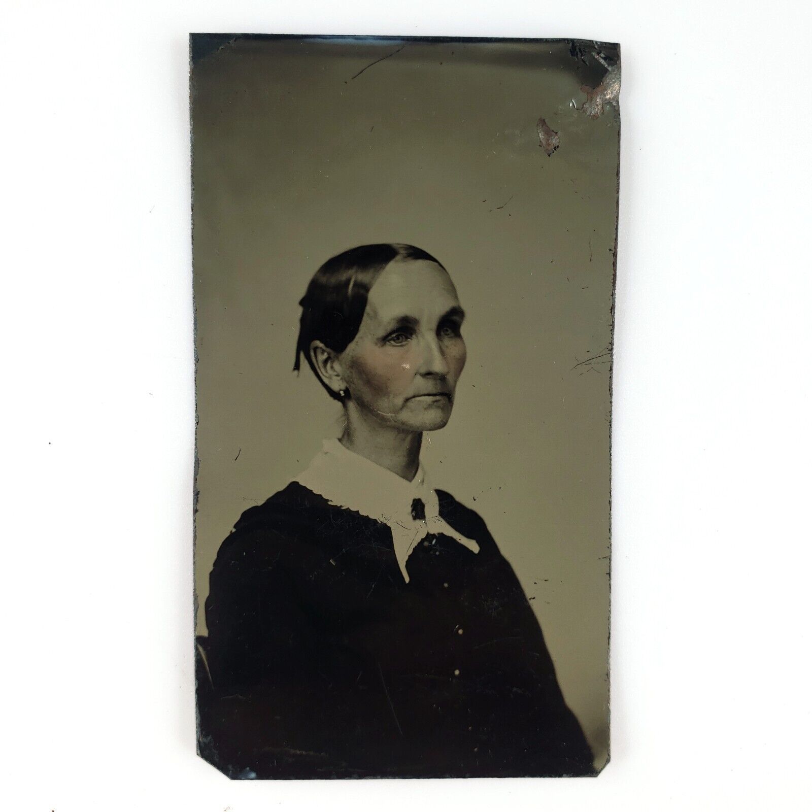 Skinny Old Tinted Woman Tintype c1870 Antique 1/6 Plate Pretty Lady Photo A3746