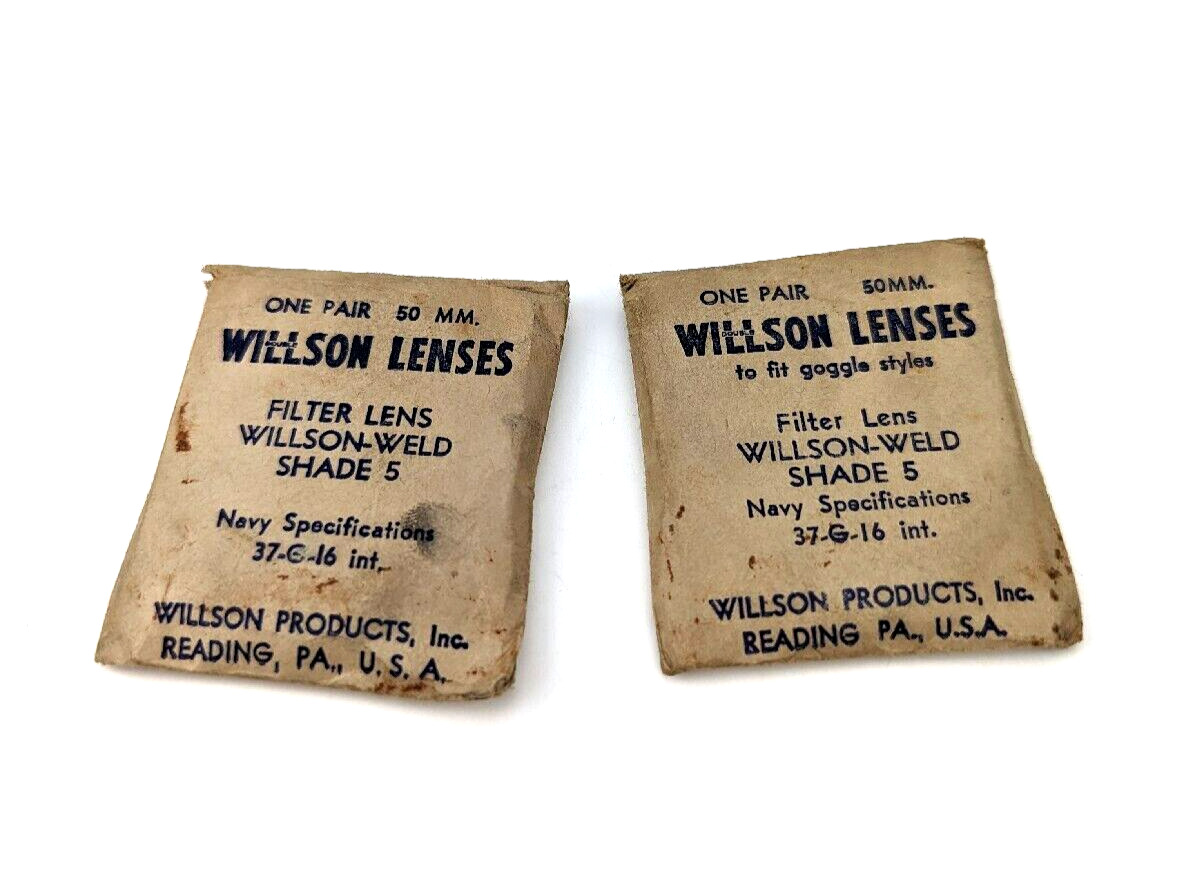 2x Lot Vintage 50 MM WILLSON-WELD Glass Goggle Filter Lens Shade 5 Navy Spec #A1