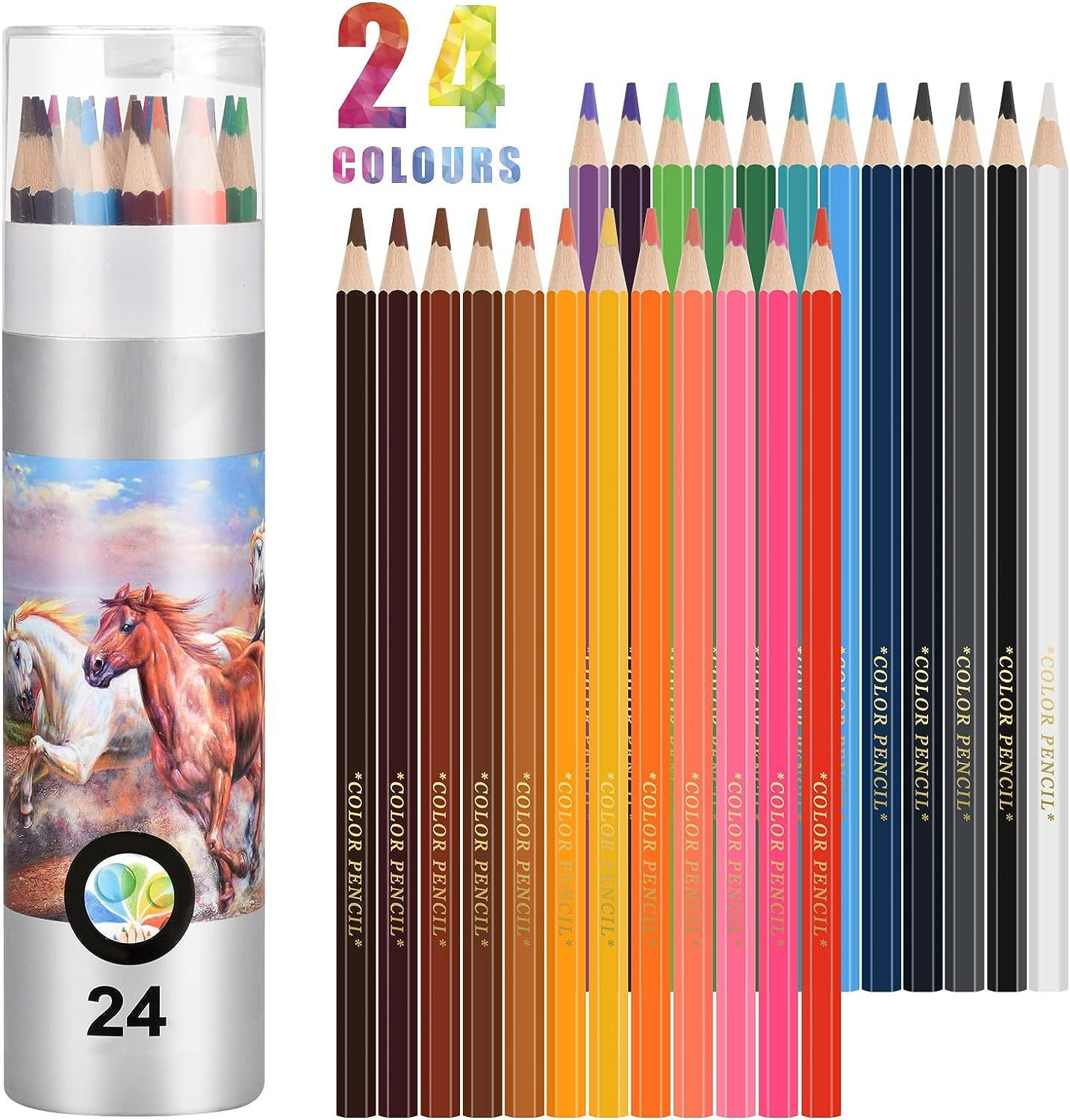 EooUooIP Colored Pencils, 24 Pcs Professional Coloured Pencils Blue,Green,Red 