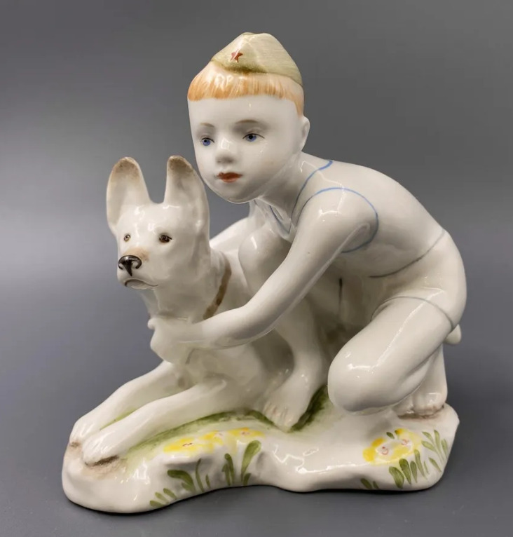 Porcelain Statue Baby Dog Unique Vintage 1960 Ussr Creative Marked Painted 498 g