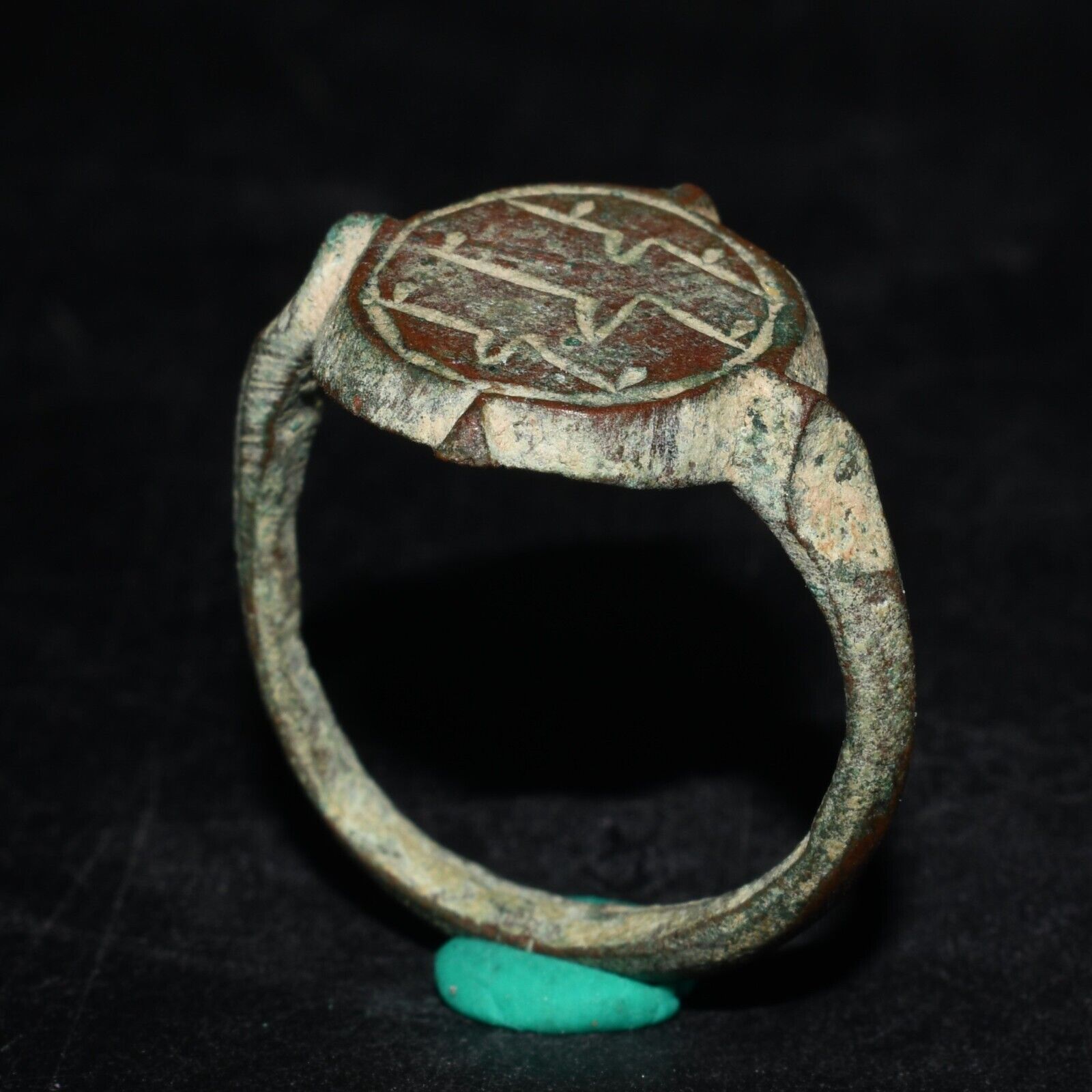 Genuine Ancient Medieval Bronze Ring with Engraved Bezel Ca. 14th Century