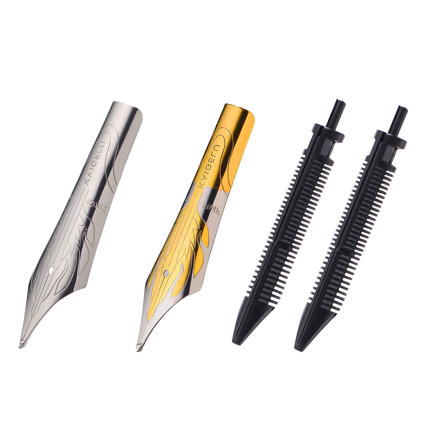 2PCS Kaigelu Fountain Pen Nibs Long Knife Grinding Nib & Feed Flame Rhombus Mark