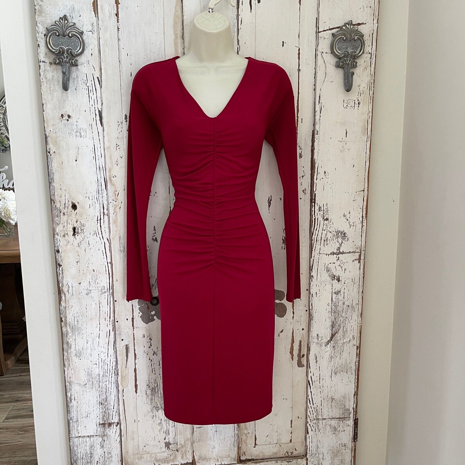 Narciso Rodriguez Size XS Woman\'s Red Sheath Long Sleeve Career Cocktail Dress