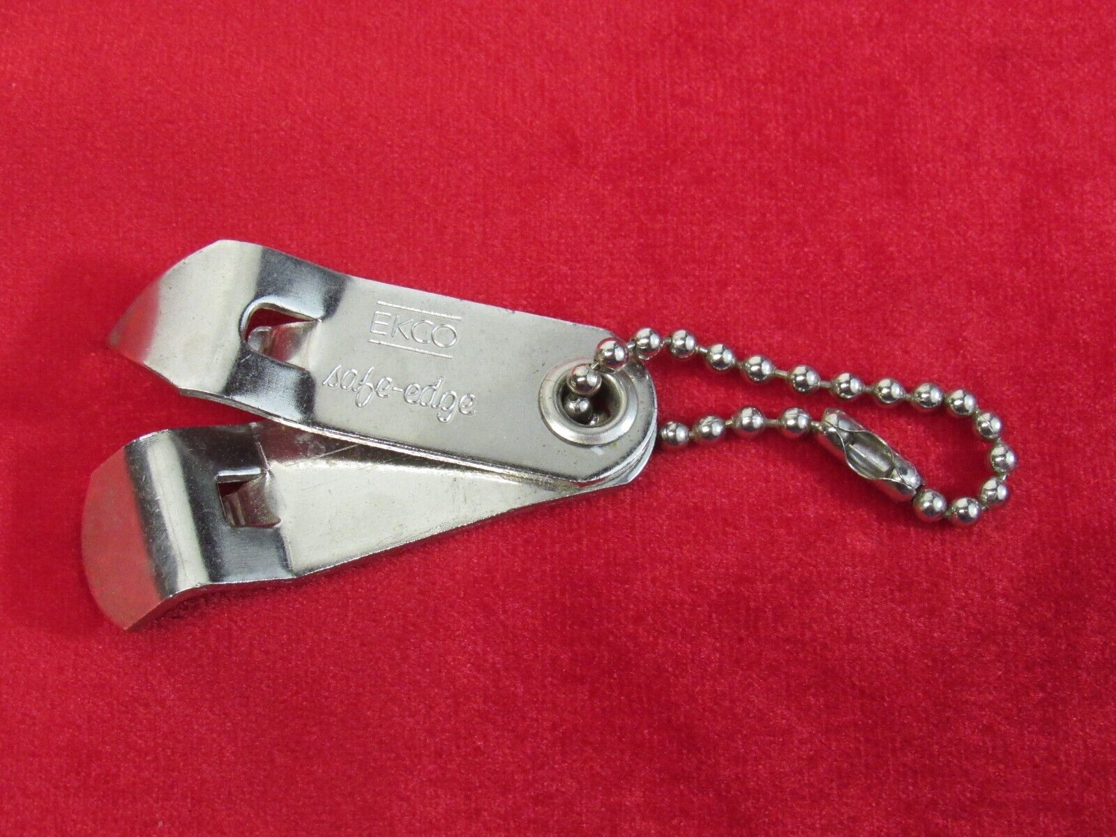 Vintage EKCO Safe Edge Folding Keychain Can & Bottle Opener On Beaded Chain.