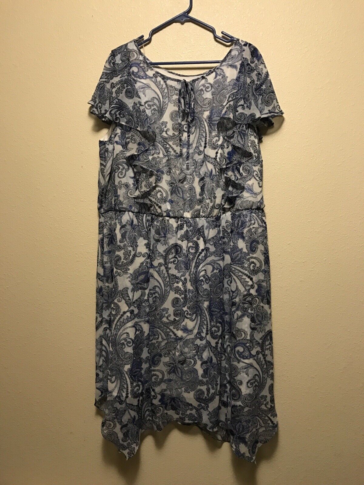NWT AGB Blue & White Ruffled paisley floraL sleeve Dress Plus Size 22w