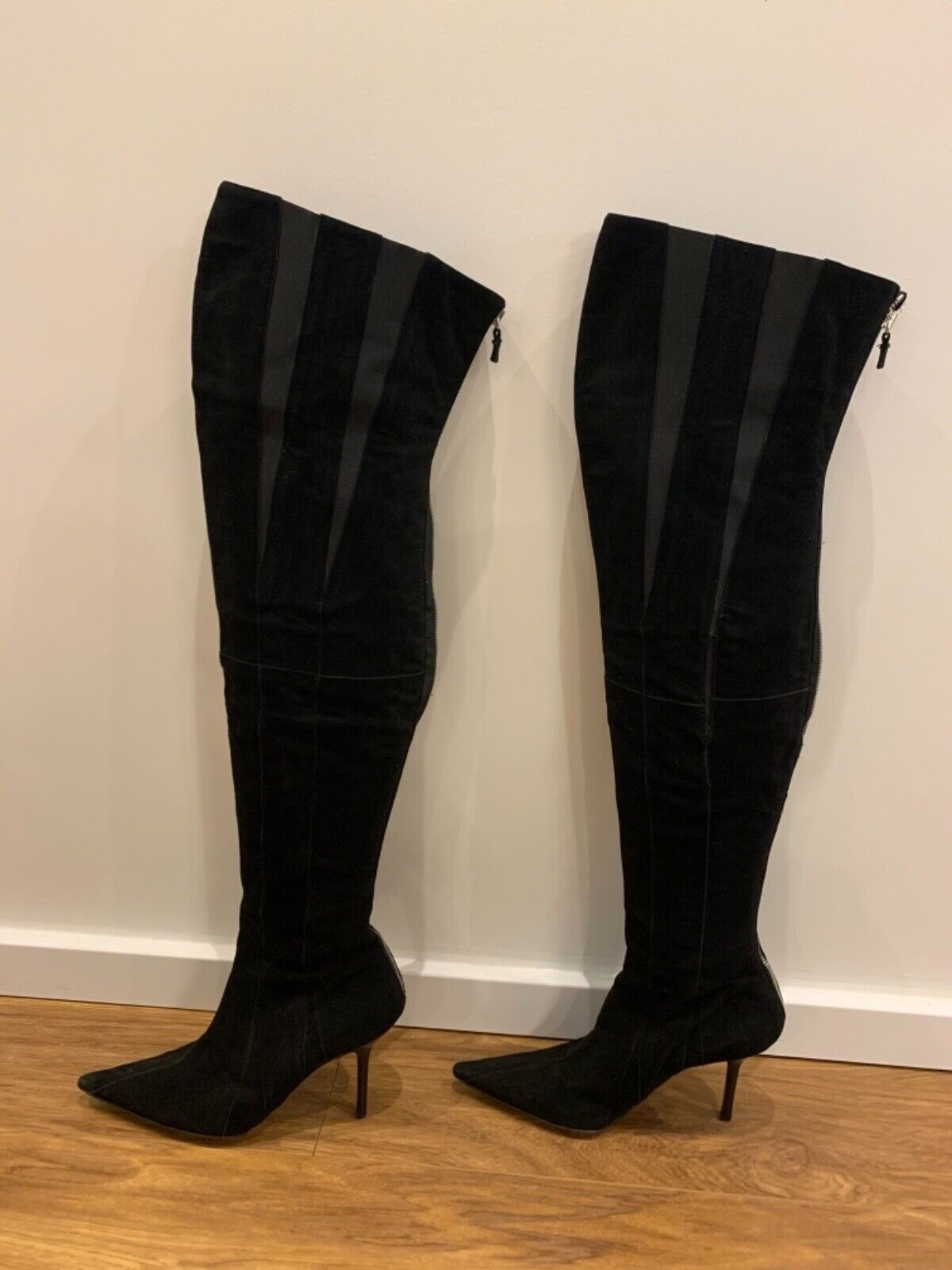 Narciso Rodrigues Black Suede Thigh High Over The Knee Pointy Toe Boots 8 (38,5)