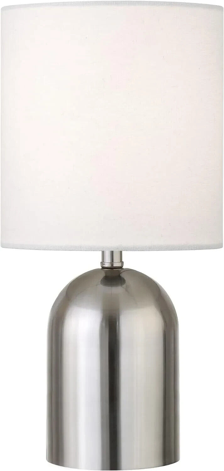 Meyer&Cross Talbot 13.25 in. Brushed Nickel/White Mini Lamp with Fabric Shade