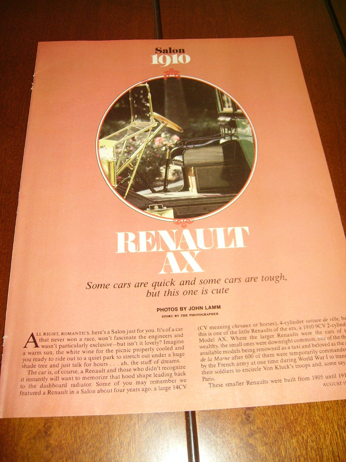 1910 RENAULT AX   ***ORIGINAL 1978 ARTICLE***