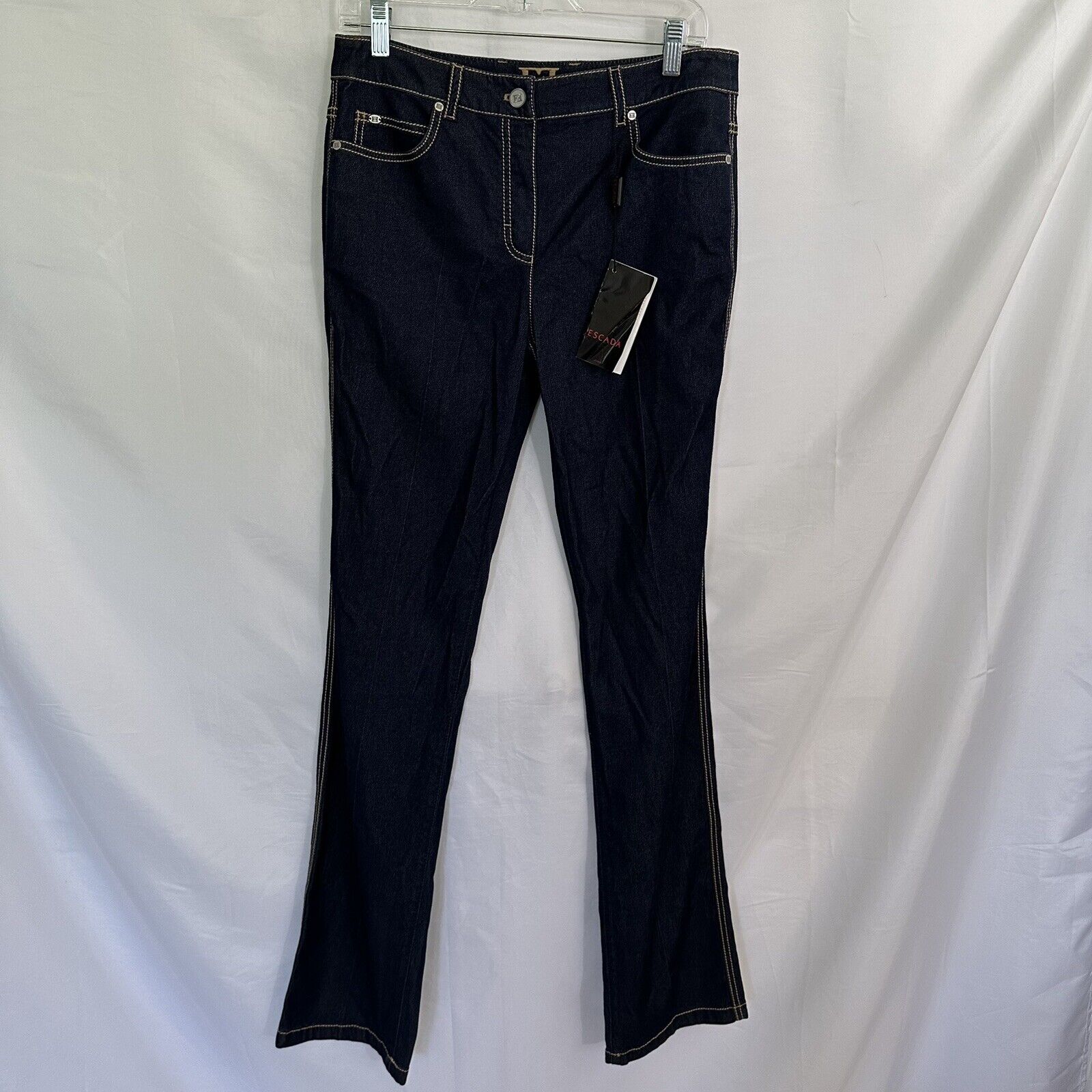 Escada Dark Wash Contrast Stitching Jeans Size 8 x 34 Straight Leg Tall  NEW