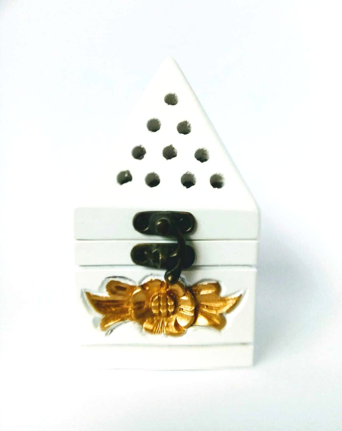 Wooden Incense Burner - Handmade Box Pyramid Mabkhara (Charcoal) White - AU