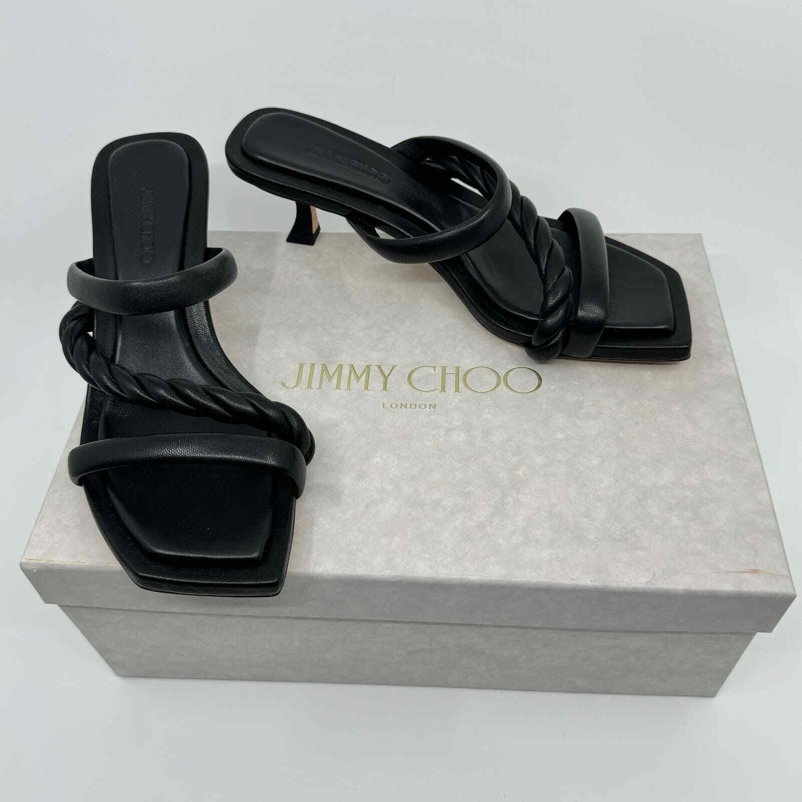 NWT JIMMY CHOO Diosa 50 Twisted Leather Sandal in Black - Size 38.5