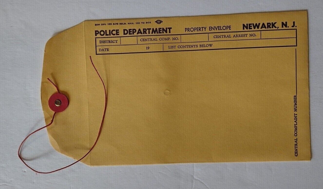 Vintage Newark, New Jersey Police Department Property Envelope