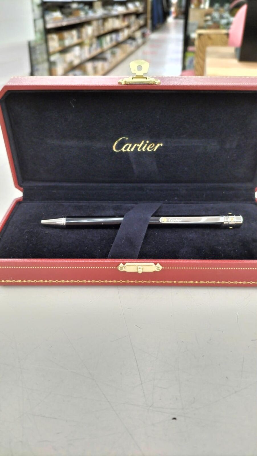 CARTIER Santos de Cartier metal and black lacquer ballpoint pen